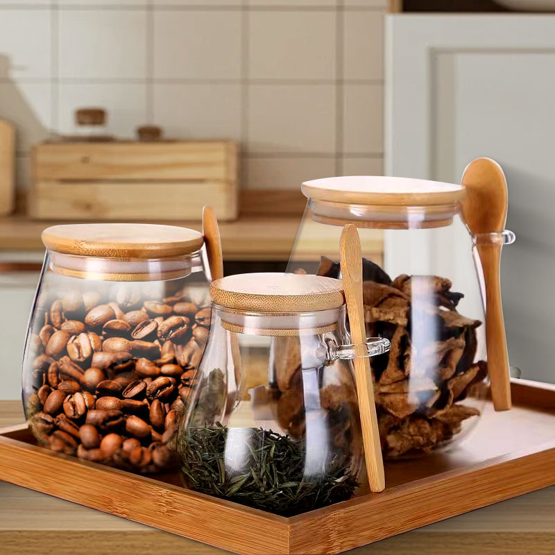 Food Storage Glass Container Set - برطمان زجاجي بملعقة وغطاء ، برطمان