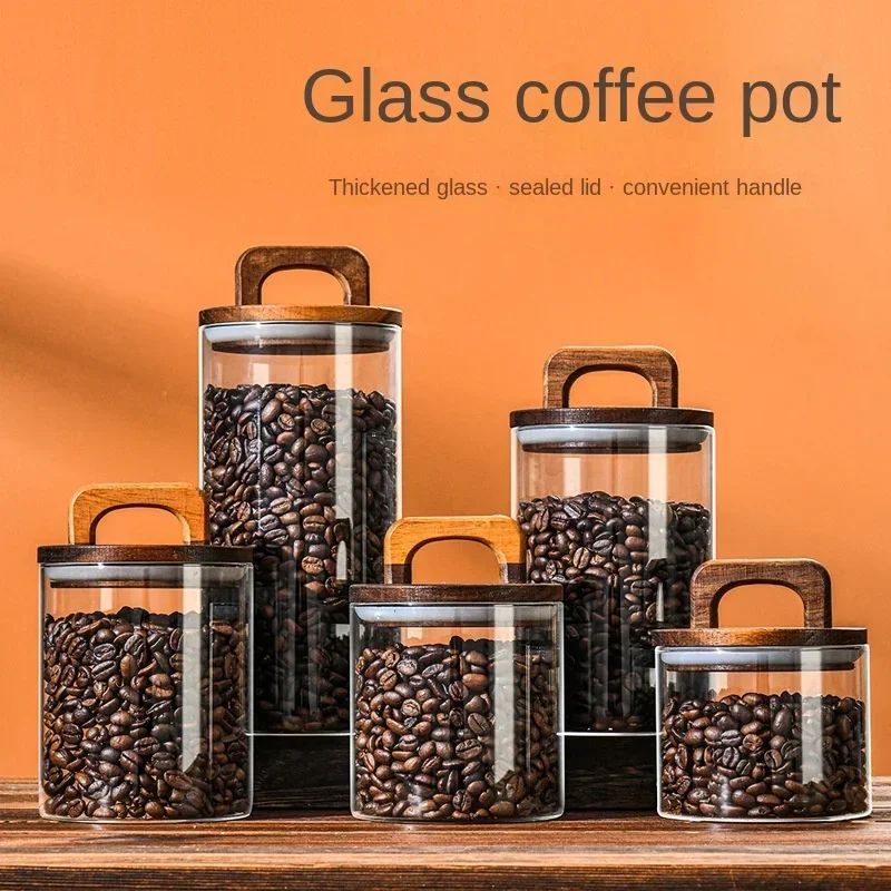 Food Storage Glass Container Set - 800-2100 مللي غطاء الخشب جرة زجاجية