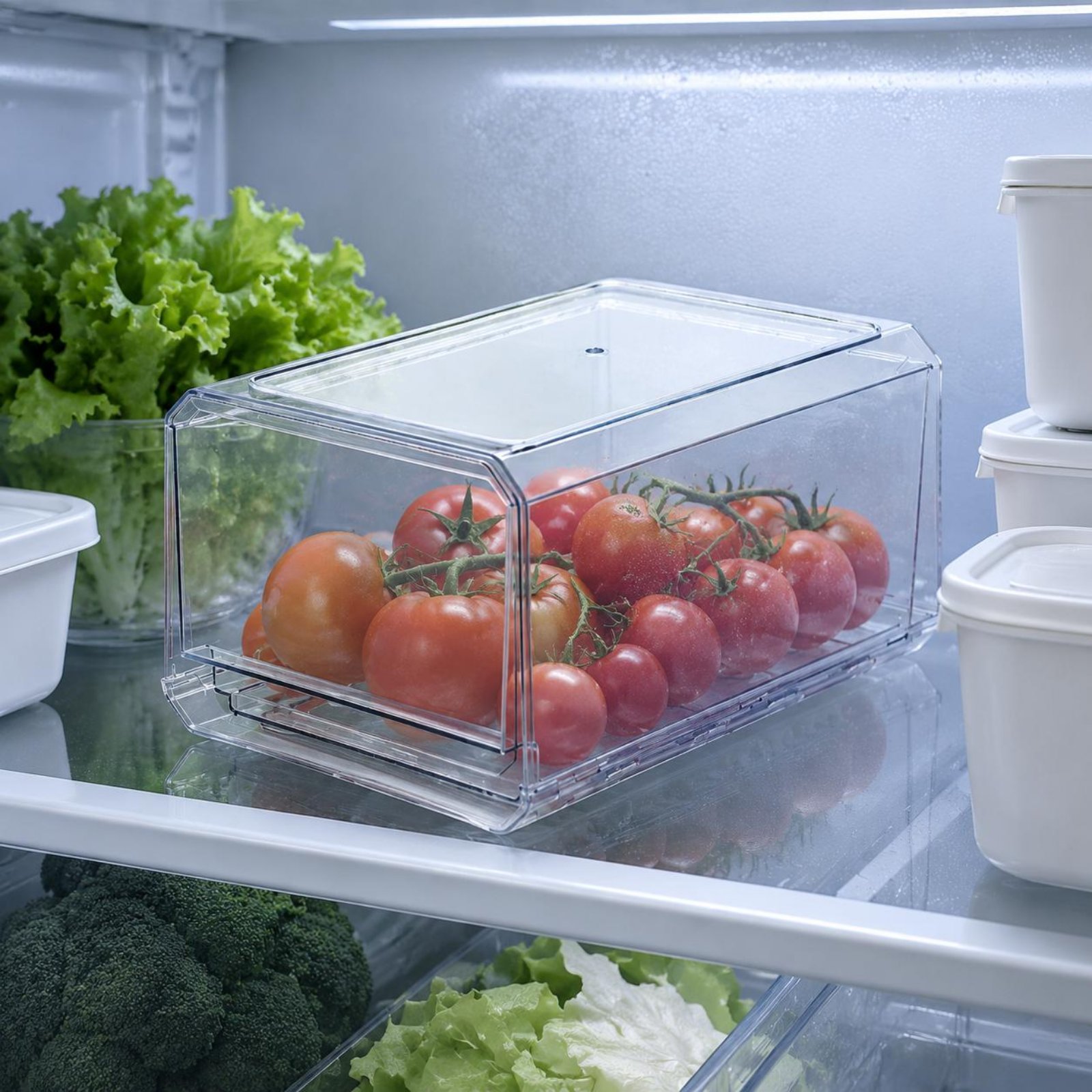Food Storage Large Plastic Containers - منظم ثلاجة شفاف كبير السعة، حاوية