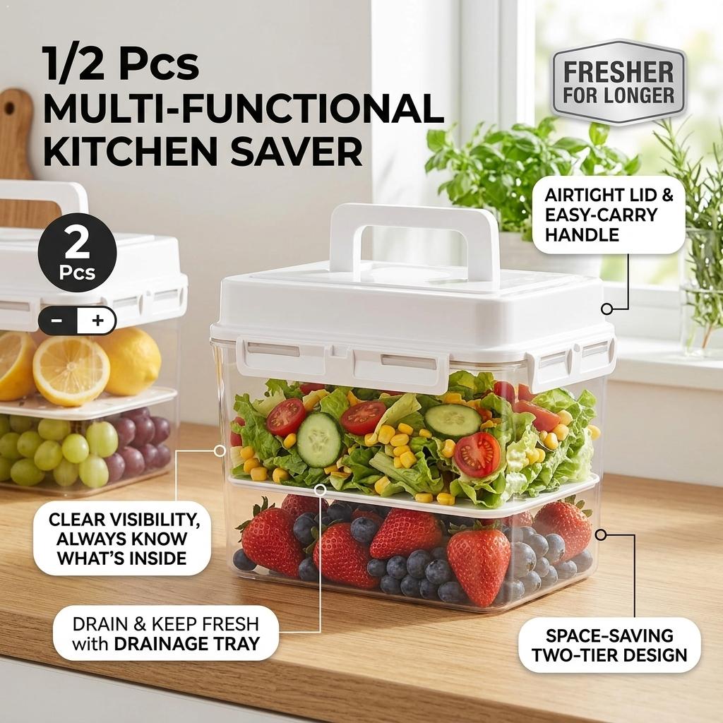 Food Storage Large Plastic Containers - وعاء كيمتشي كبير السعة مناسب للطعام