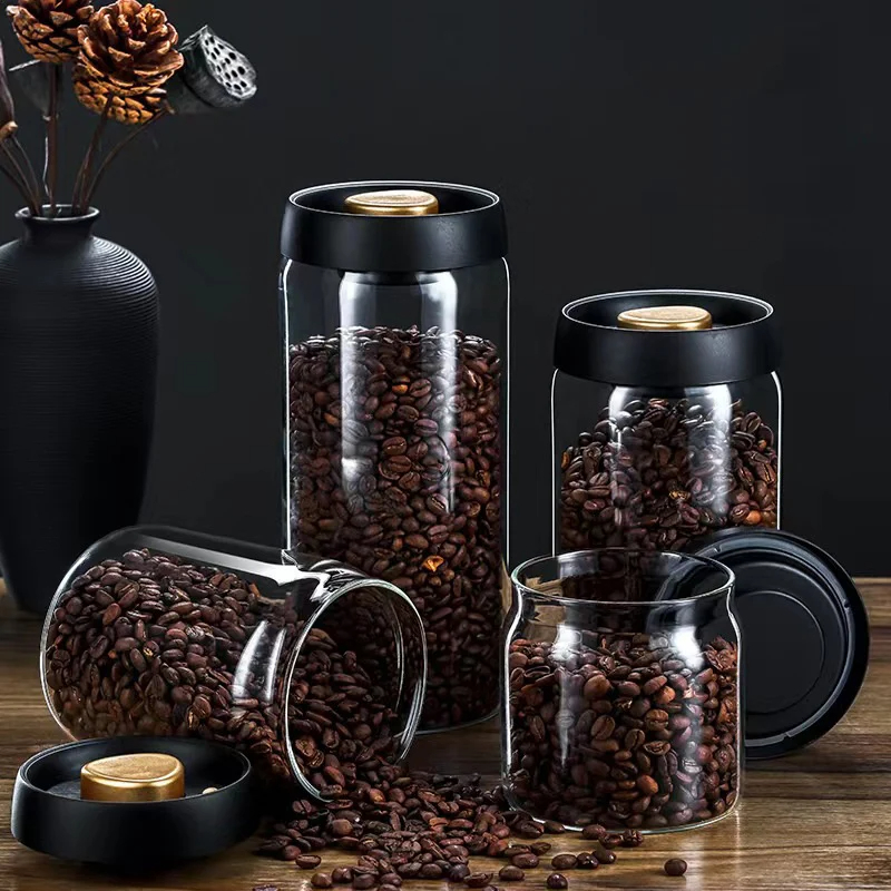 Food Storage Glass Container Set - جرة حبوب البن المغلقة بالفراغ، وعاء