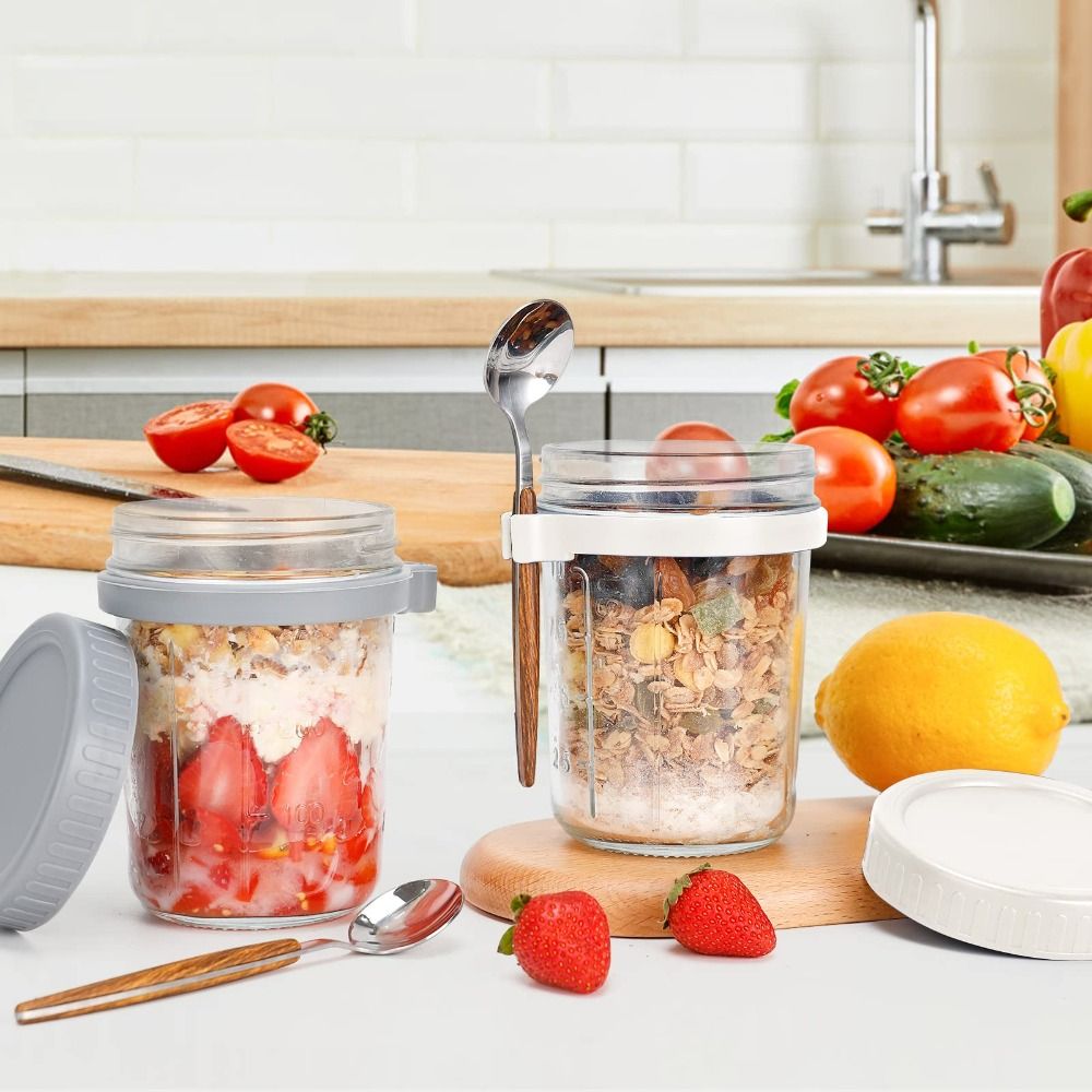 Food Storage Glass Container Set - جرة زبادي 350 مللي برطمانات شوفان