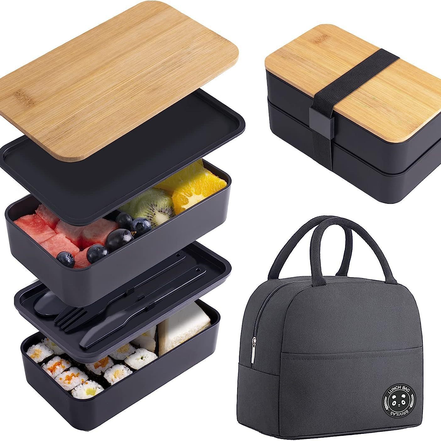 Food Storage Large Plastic Containers - طقم علب غداء يابانية مزدوجة الطبقات،