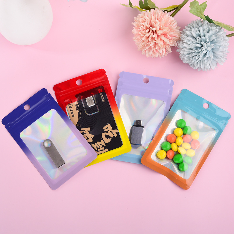 1000 قطعة الليزر اللون التدرج  - مراجعة Food Storage Bags Zip Lock Pouch وسعره