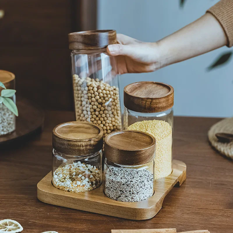 وعاء زجاجي بغطاء خشبي ، علبة م - مراجعة Food Storage Glass Container Set وسعره