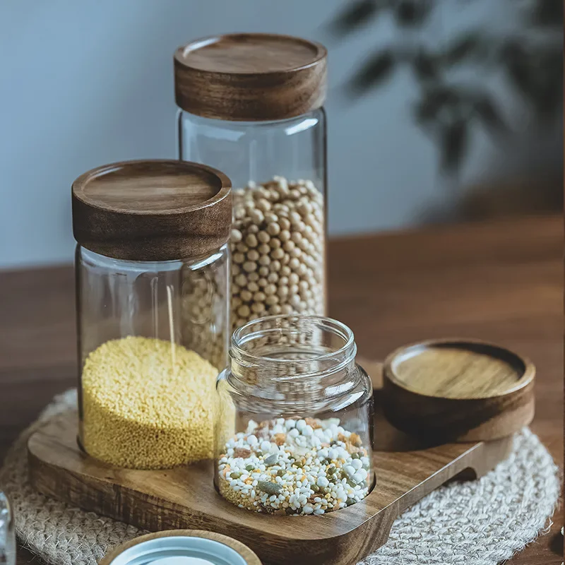 وعاء زجاجي بغطاء خشبي ، علبة م - مراجعة Food Storage Glass Container Set وسعره