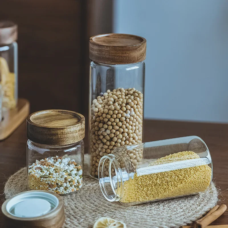 وعاء زجاجي بغطاء خشبي ، علبة م - مراجعة Food Storage Glass Container Set وسعره